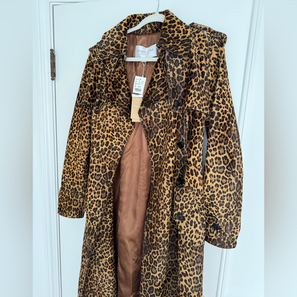 Michael Kors Collection Leopard Print Trench Coat Made in Italy